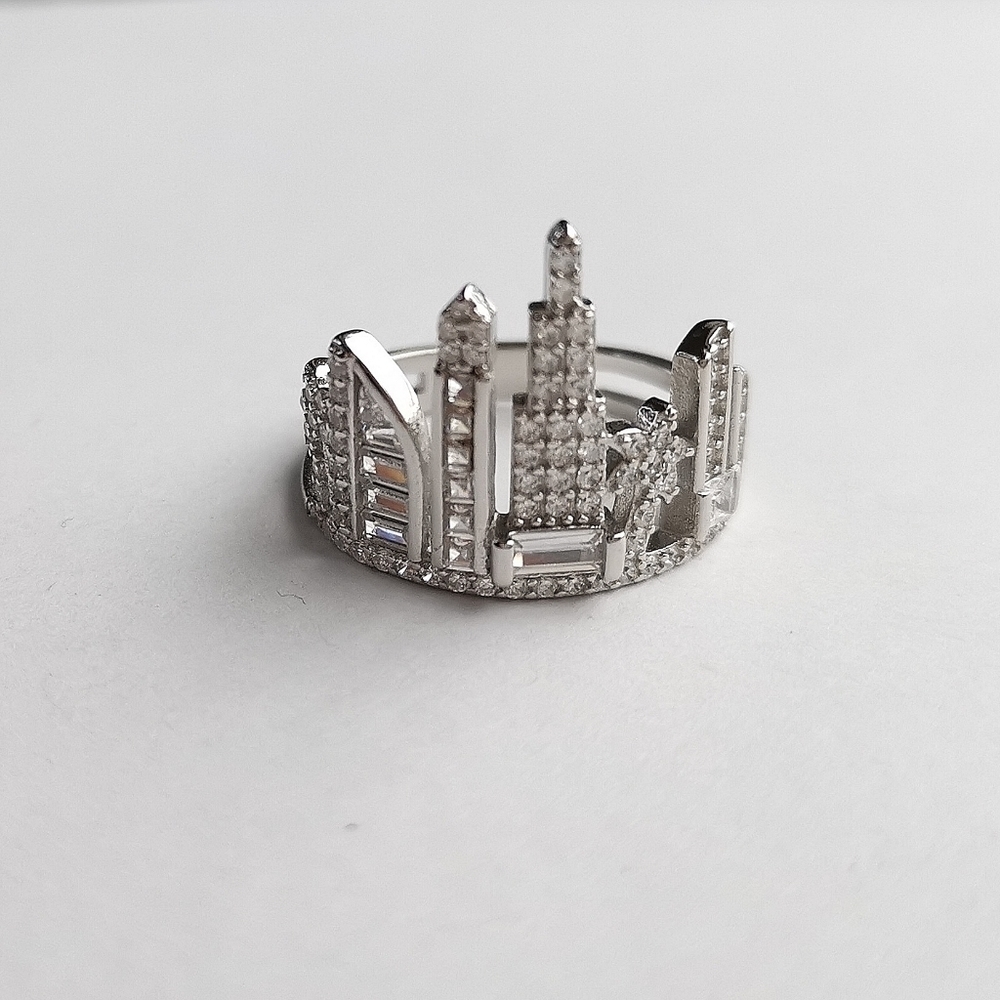 CITY Skyline cityscape ring sterling silver cz size 7 🆕 - Picture 3 of 7